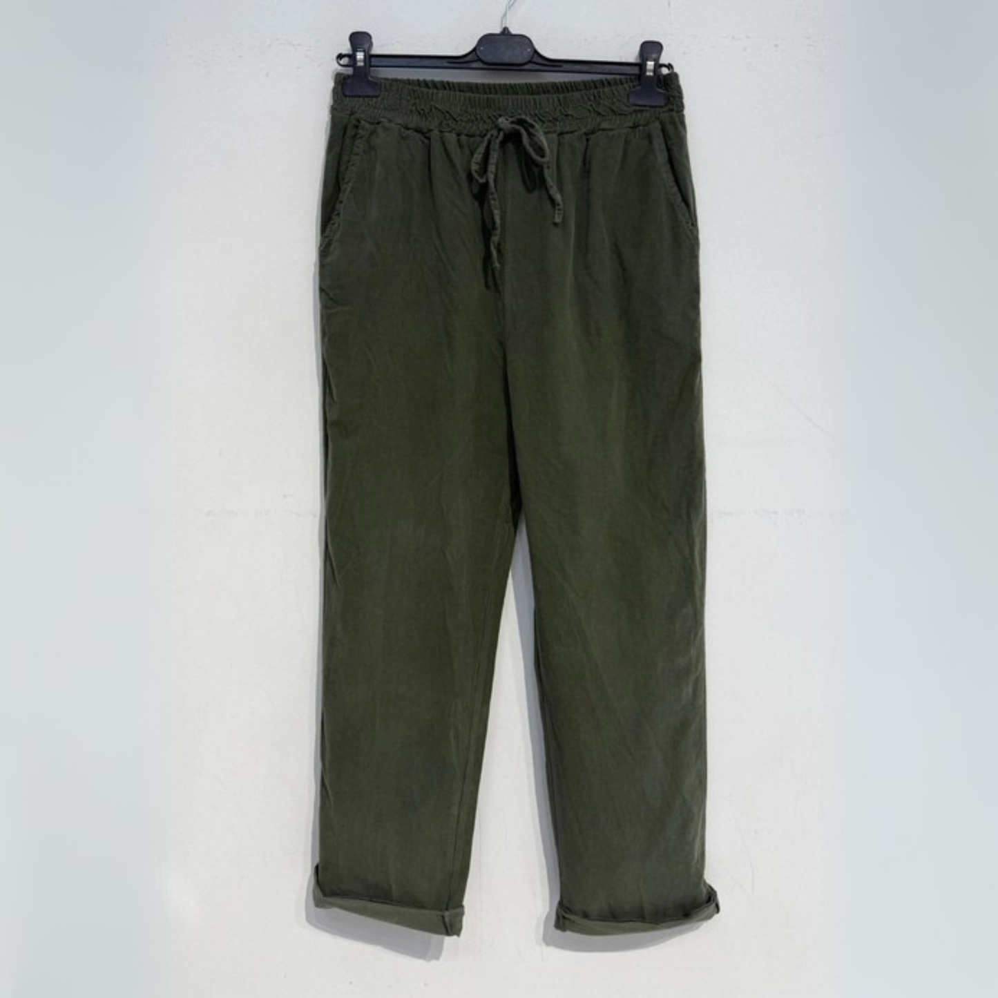 Needlecord Tapered Trousers - Khaki Green
