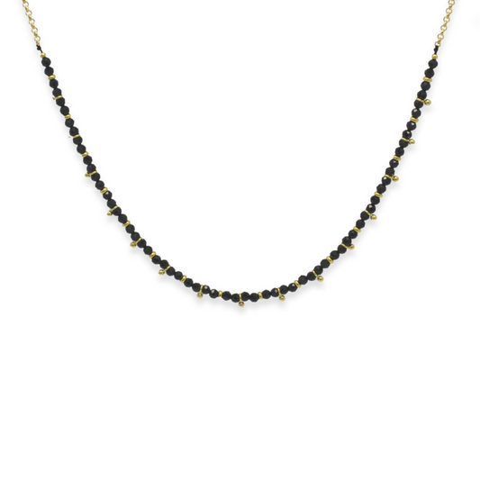 Boho Betty Salus Beaded Necklace - Gold & Black Spinel