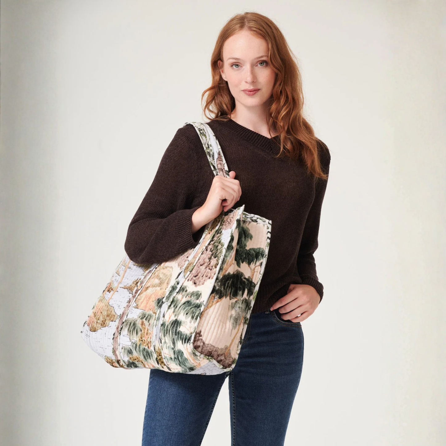 Large Velvet Tote Bag - Rivers and Trees