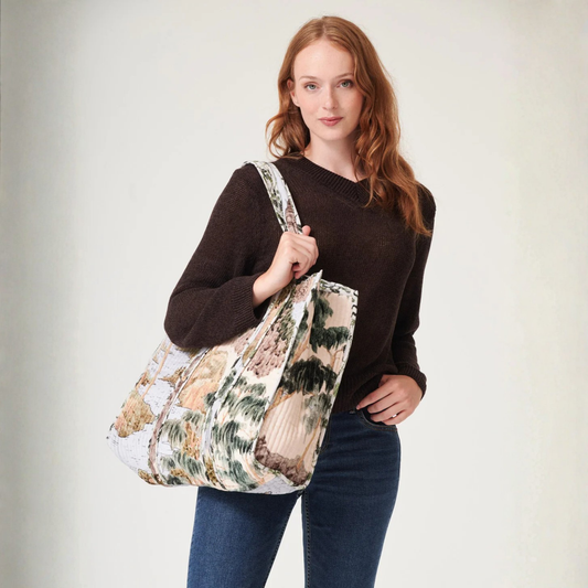 Large Velvet Tote Bag - Rivers and Trees