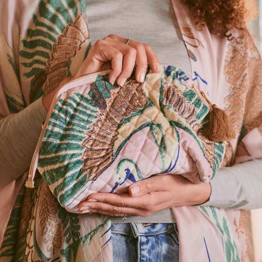 Velvet Pouch Bag - Crane Plaster Pink