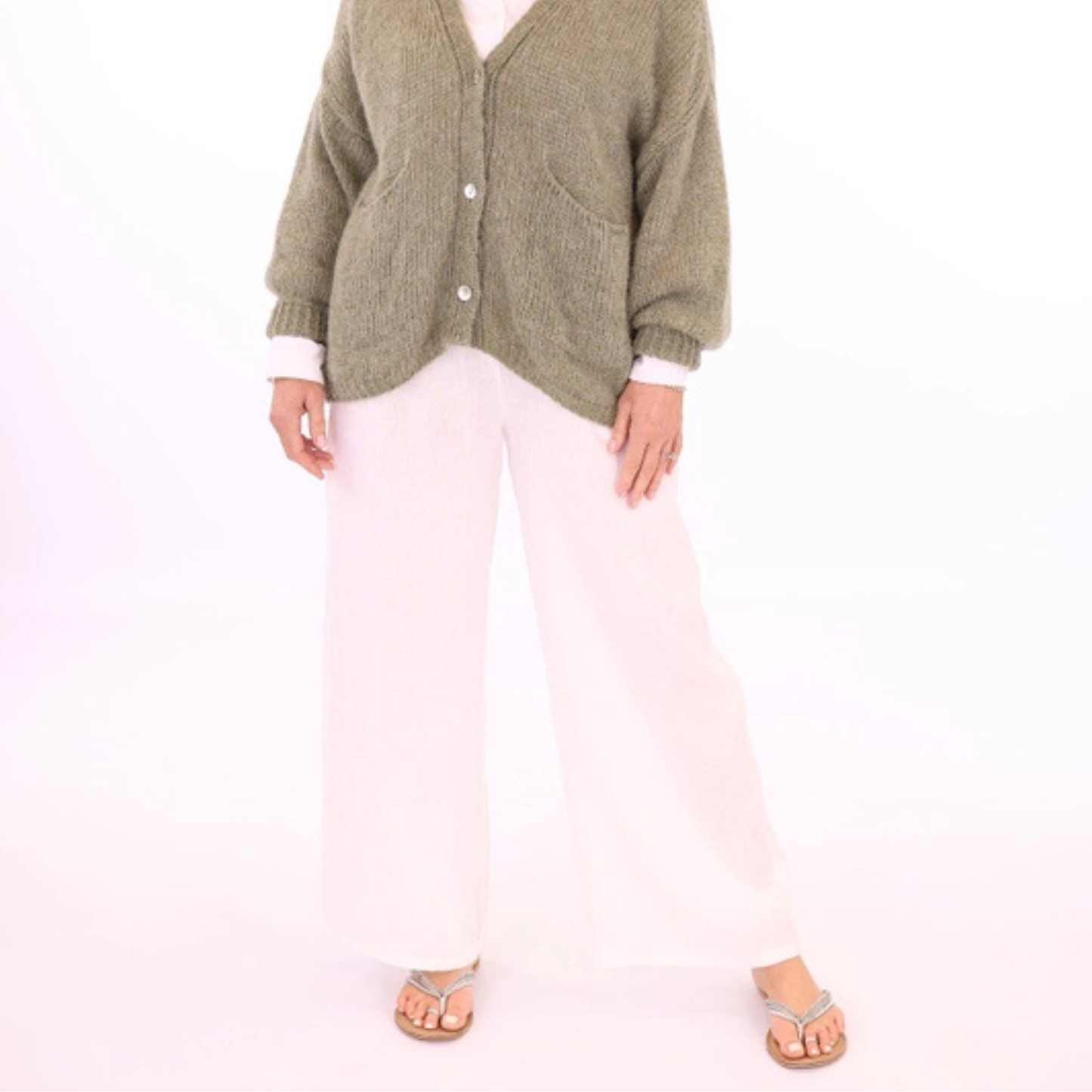 Wide Straight Leg Linen Trousers - Sand