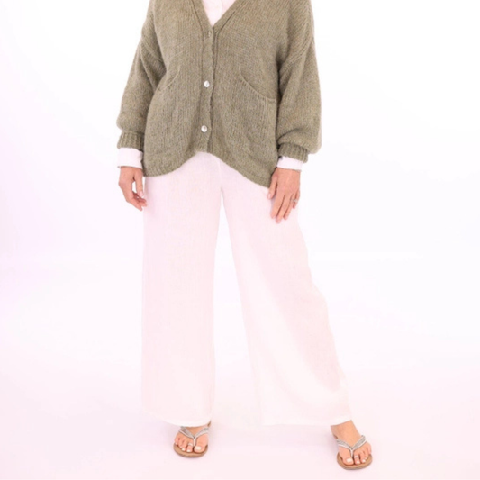 Wide Straight Leg Linen Trousers - Sand