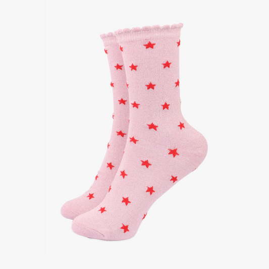 Sock Talk Glitter Socks - Pink and Red Stars