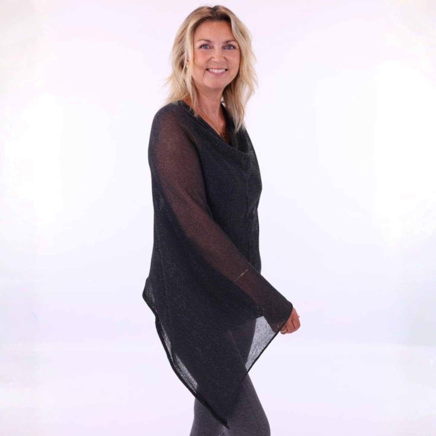 Sparkle Poncho Throwover - Black