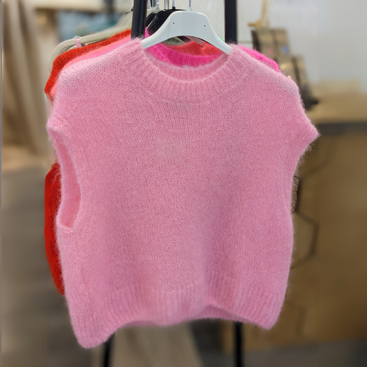 Monika Cropped Mohair Vest - Soft Pink