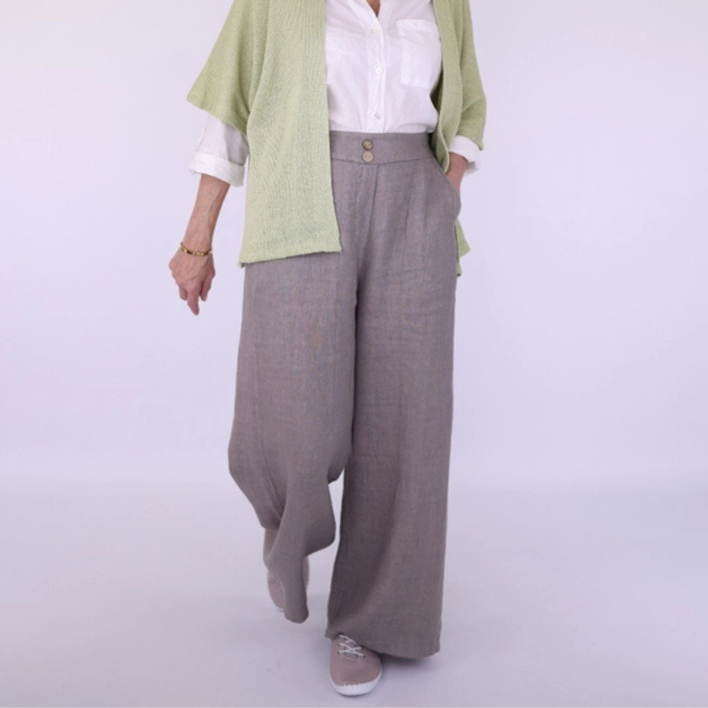 Straight Leg Linen Trousers - Truffle