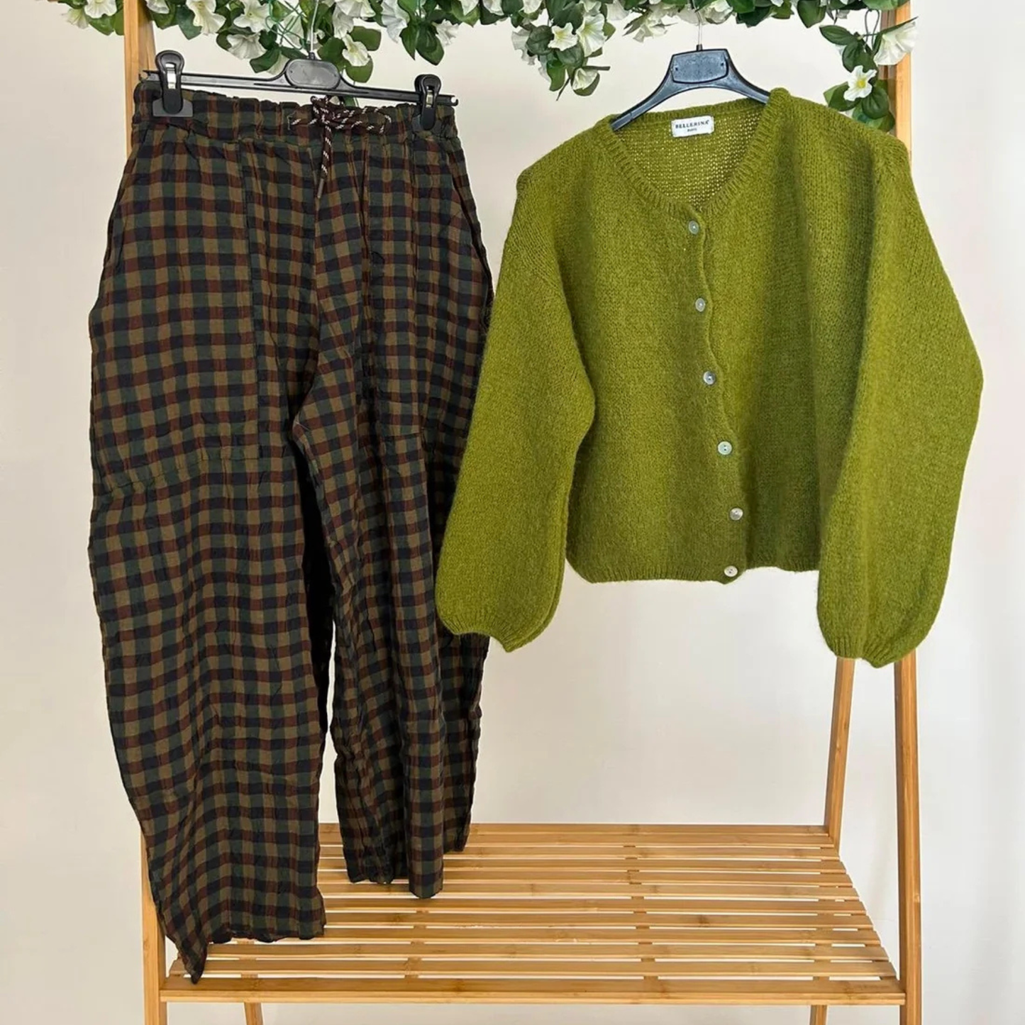 Gingham Checked Trousers - Olive Green