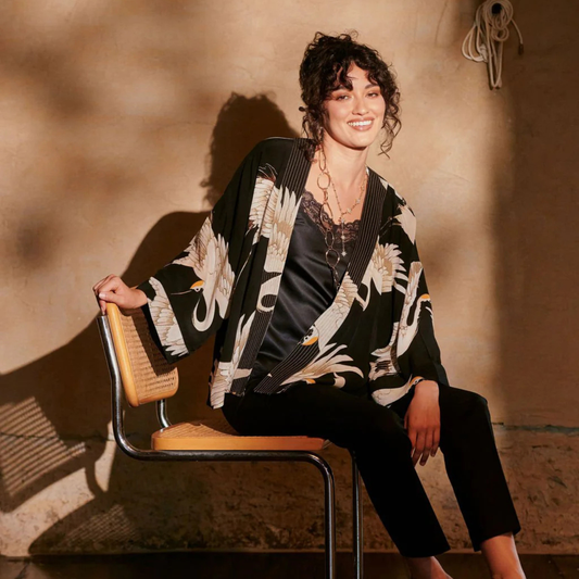 Crepe Kimono - Stork Black
