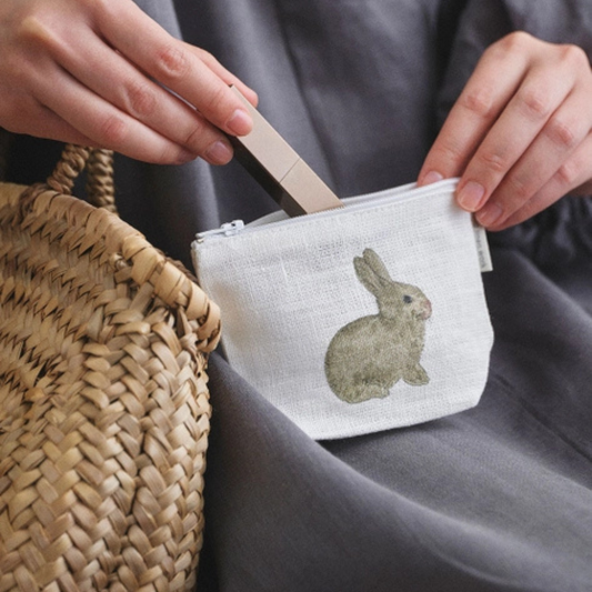 Japanese Linen Pouch - Rabbit and Carrot