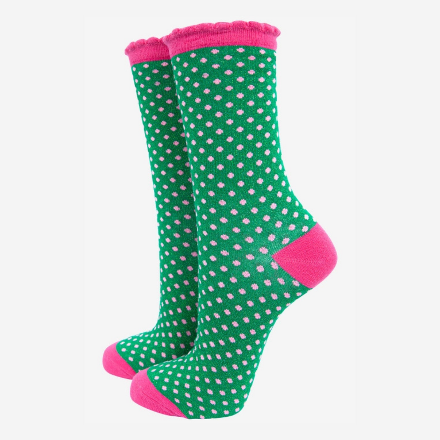 Sock Talk Glitter Socks - Green and Pink Polka Dots