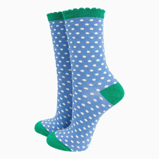 Glitter Socks - Blue and Green Polka Dots
