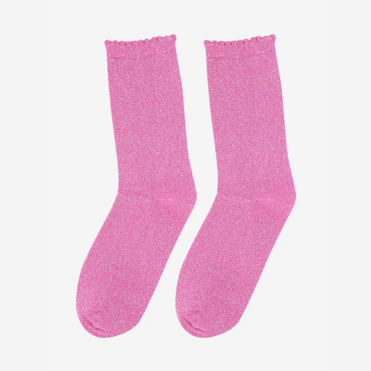 Cotton Blend Glitter Socks - Hot Pink