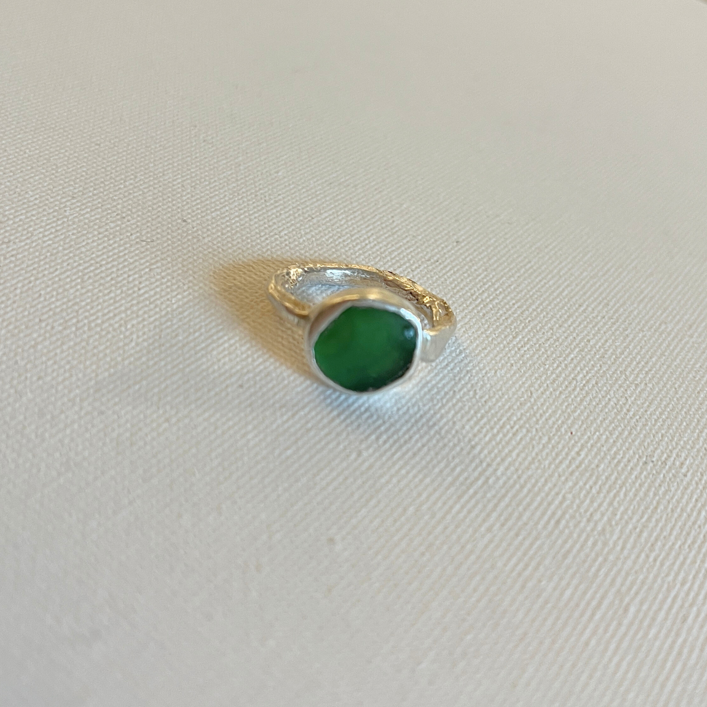 Small Sea Glass Silver Ring - Green