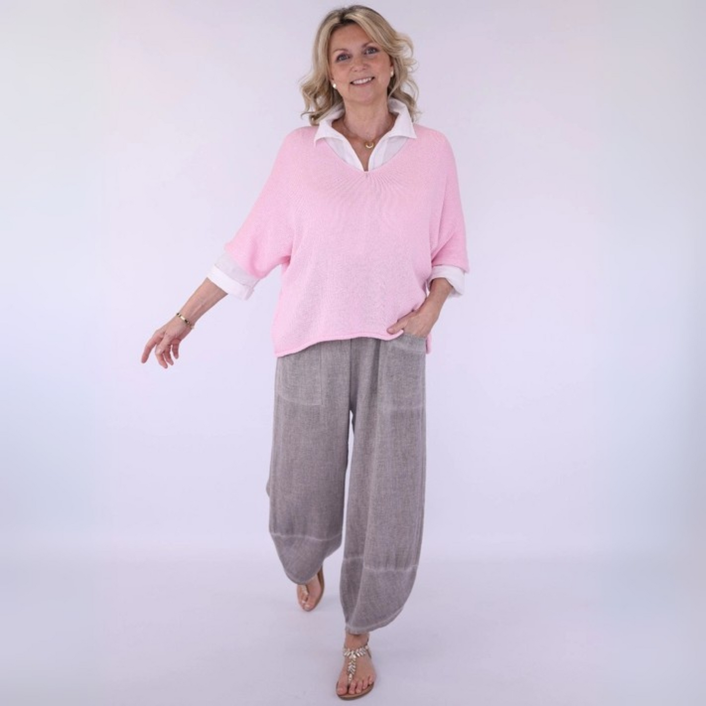 Linen and Cotton Blend Trousers - Truffle
