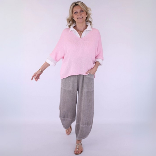 Linen and Cotton Blend Trousers - Truffle