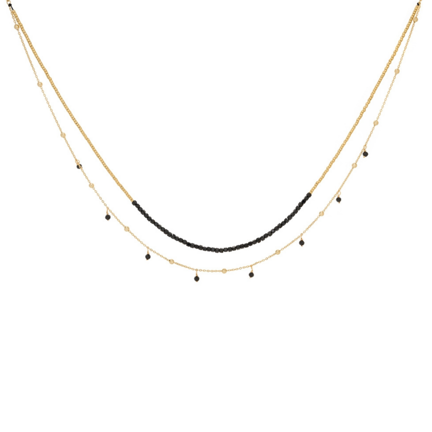 Boho Betty Lily Beaded Necklace - Gold & Black Spinel