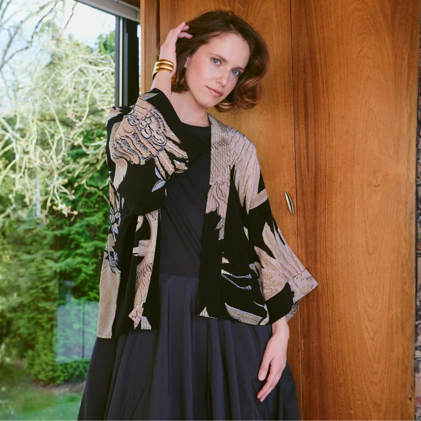 Crepe Kimono - Crane Black