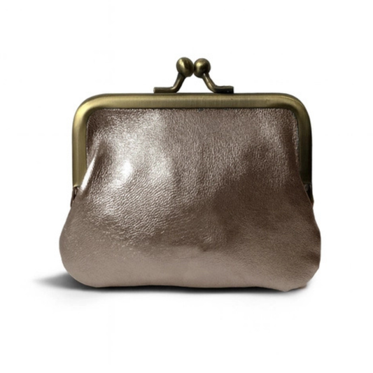 Metallic Leather Coin Purse - Pewter