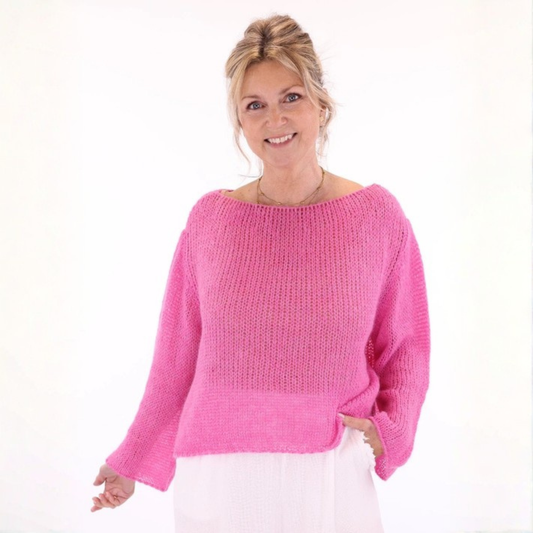 Alpaca Blend Fine Knit Jumper - Fuchsia Pink