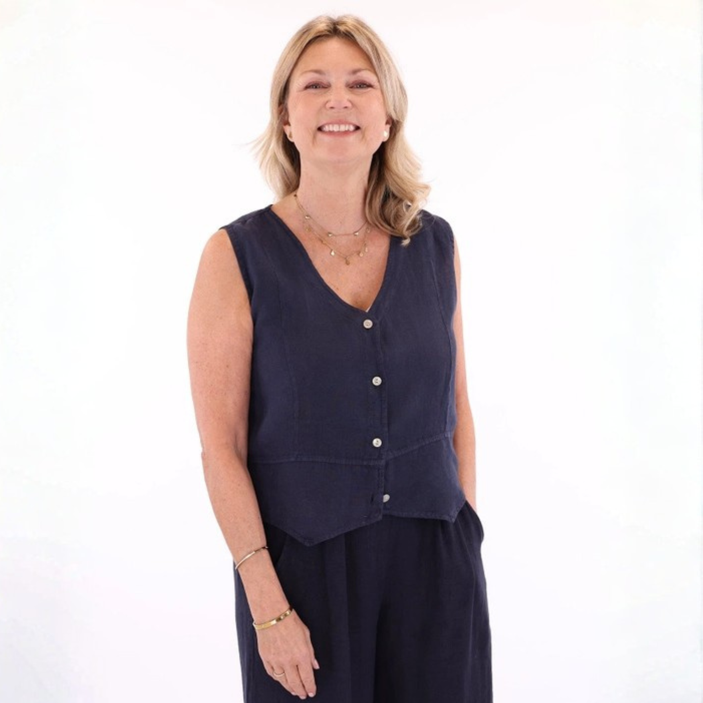 Linen Waistcoat - Navy Blue