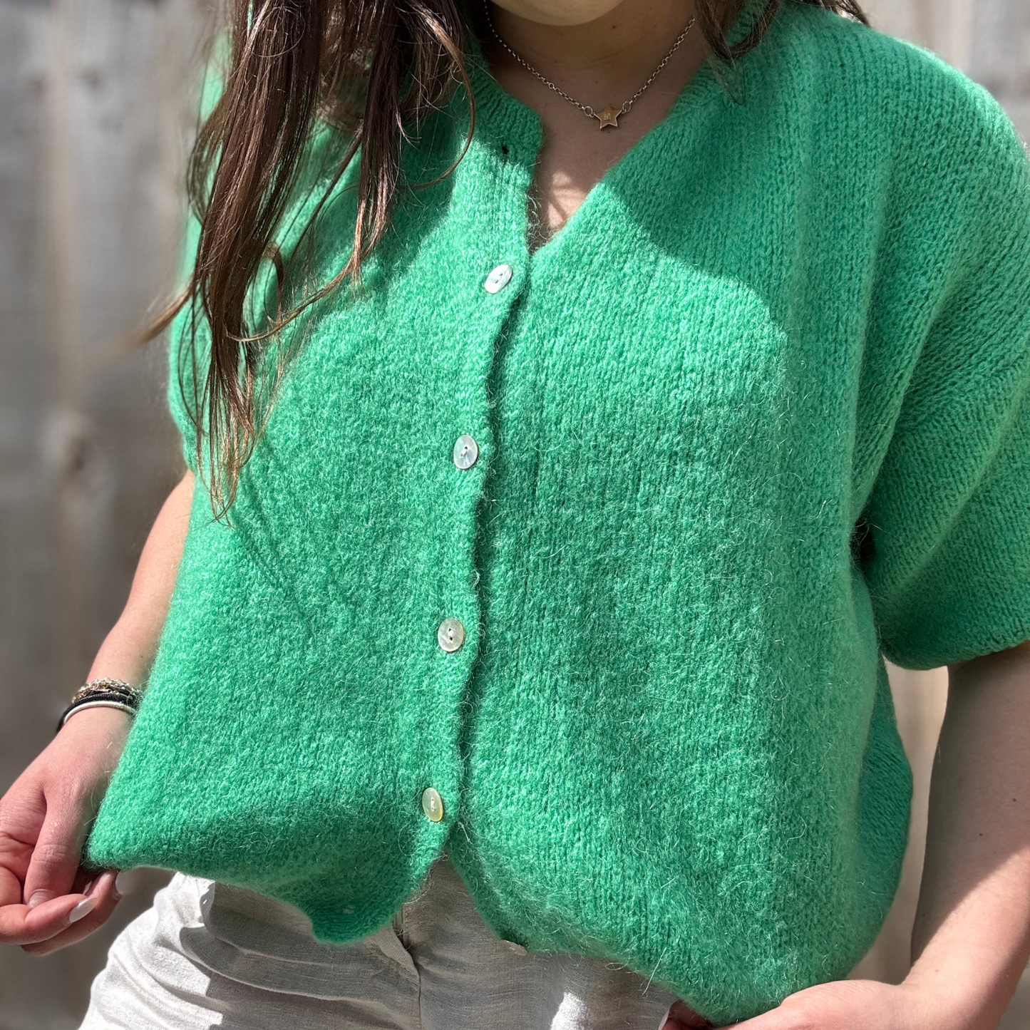 Bellerina Paris Cropped Sleeve Cardigan - Emerald Green
