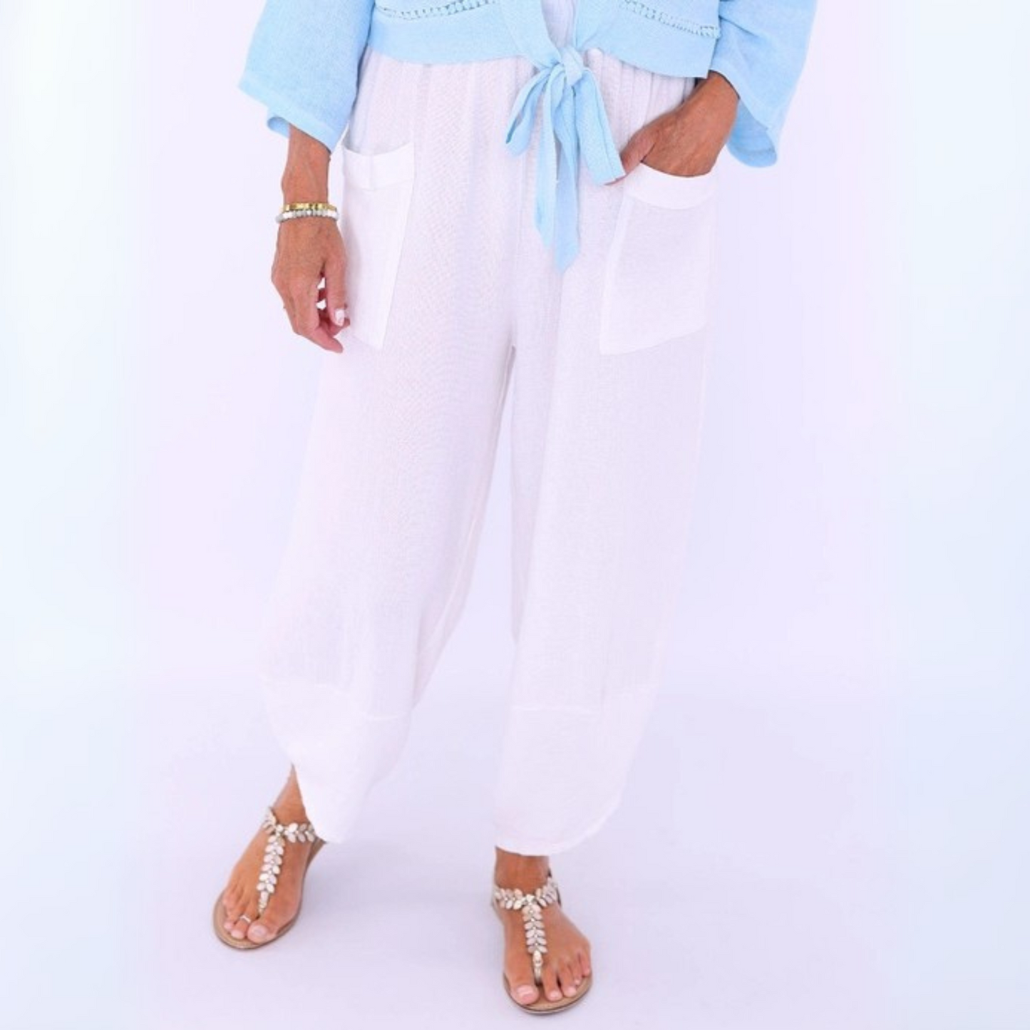 Linen and Cotton Blend Trousers - White