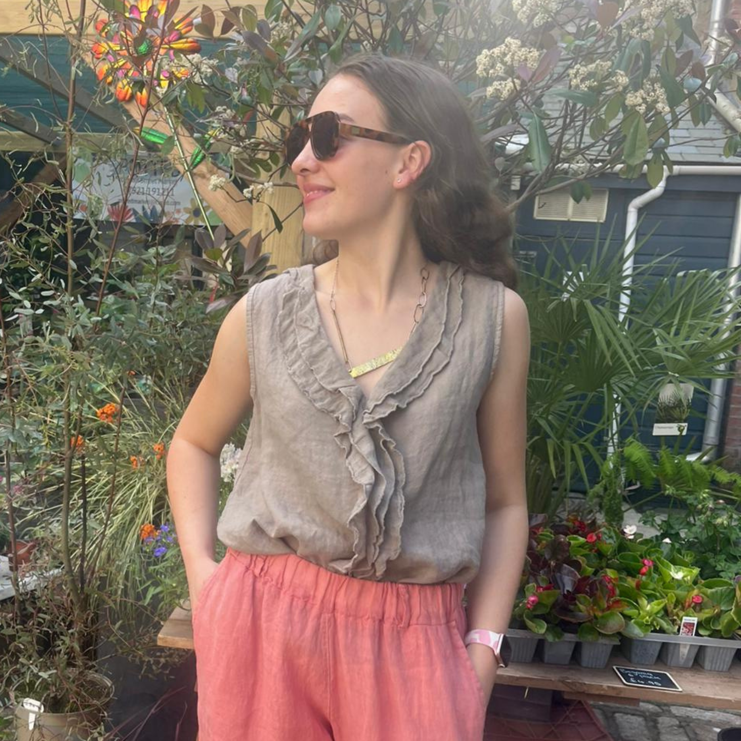 Linen Sleeveless Blouse - Mole