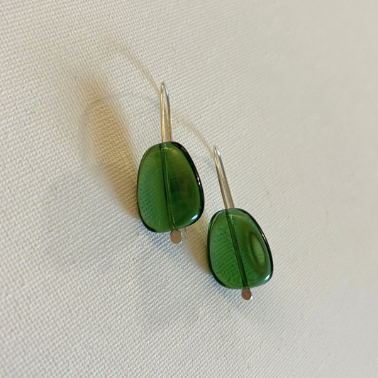 Glass Pebble Earrings - Green
