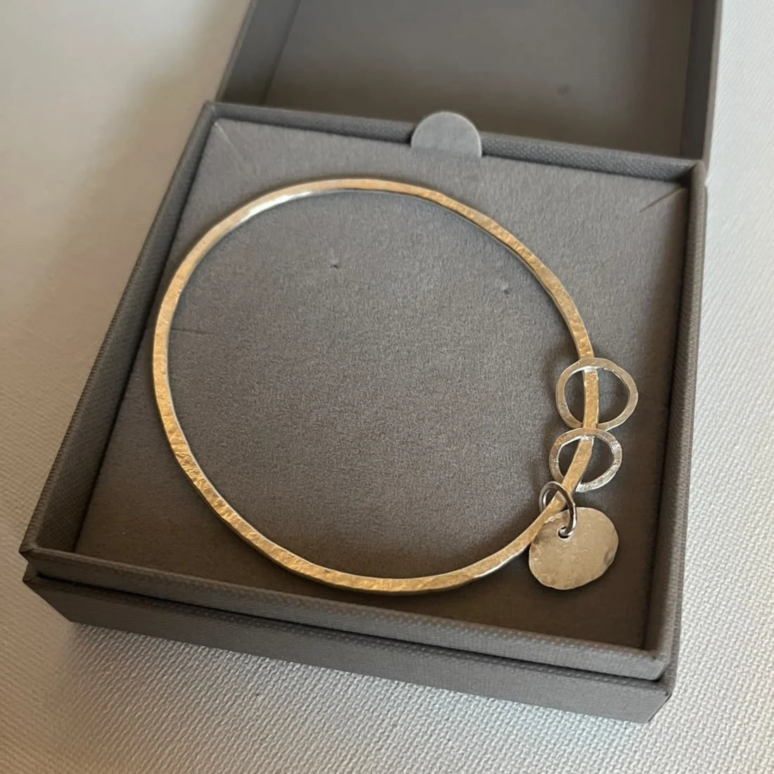 Eco Silver Bangle - Small Pebble Charm