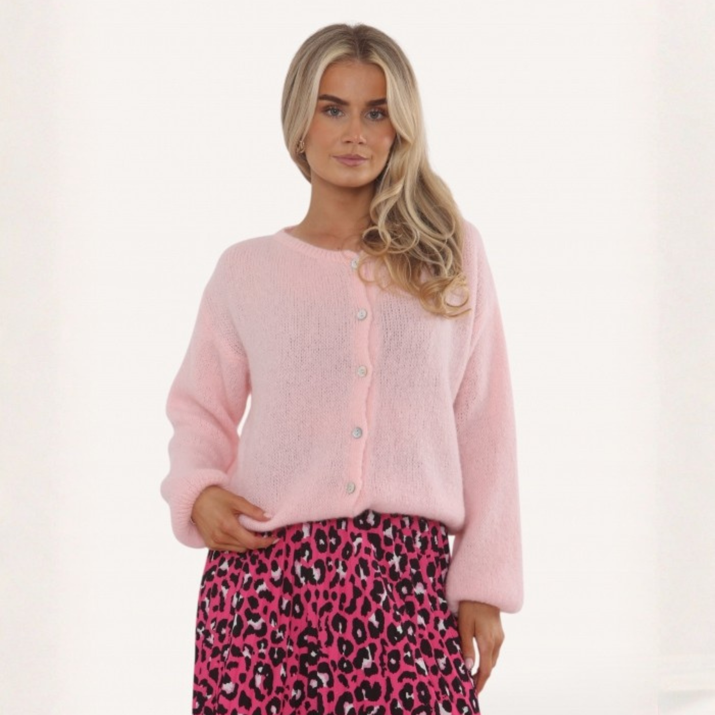 Mohair Blend Button Through Cardigan - Baby Pink