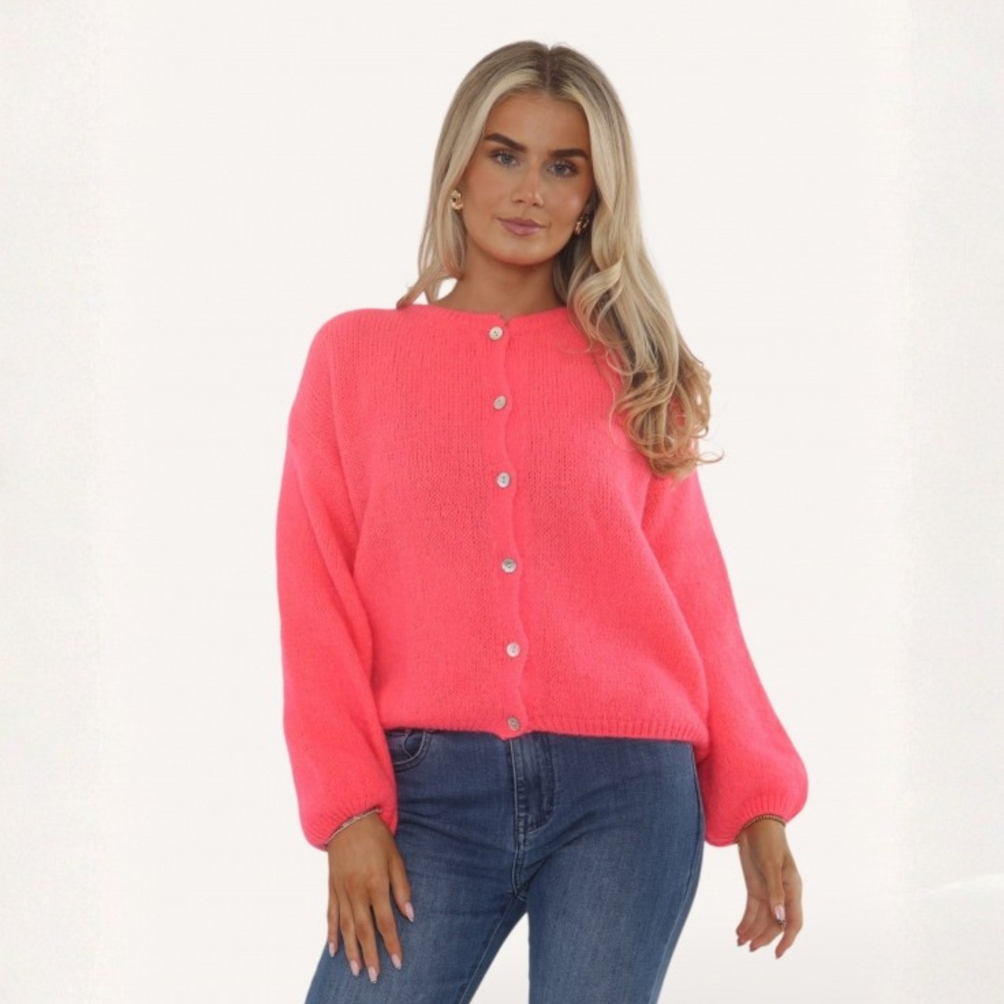 Mohair Blend Button Through Cardigan - Coral Pink