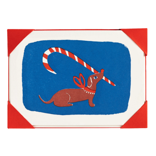 Pack of 5 Mini Christmas Greetings Cards - Candy Cane Dog