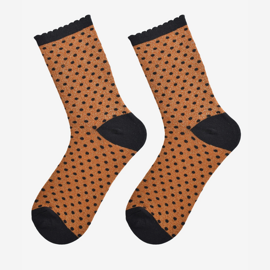 Sock Talk Glitter Socks - Orange and Black Polka Dots