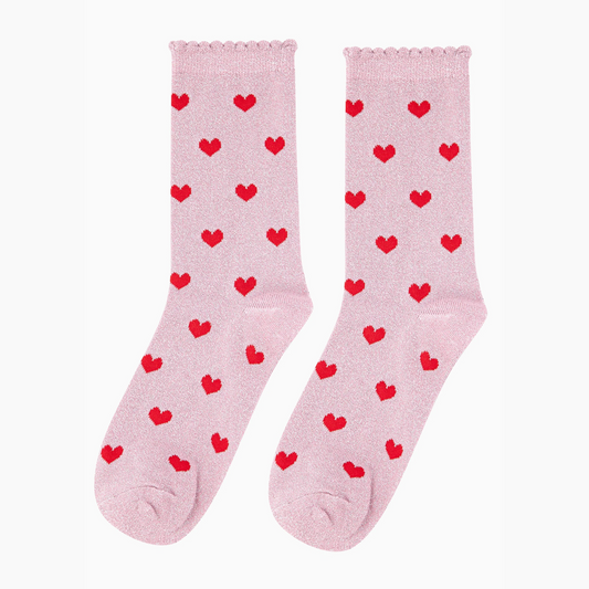 MSH Glitter Socks - Pink Hearts