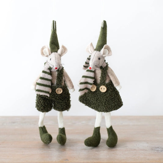 Christmas Mice Hanging Decoration - Green