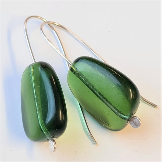 Glass Pebble Earrings - Green