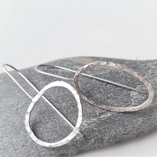Eco Silver Drop Earrings - Asymmetric Pebble