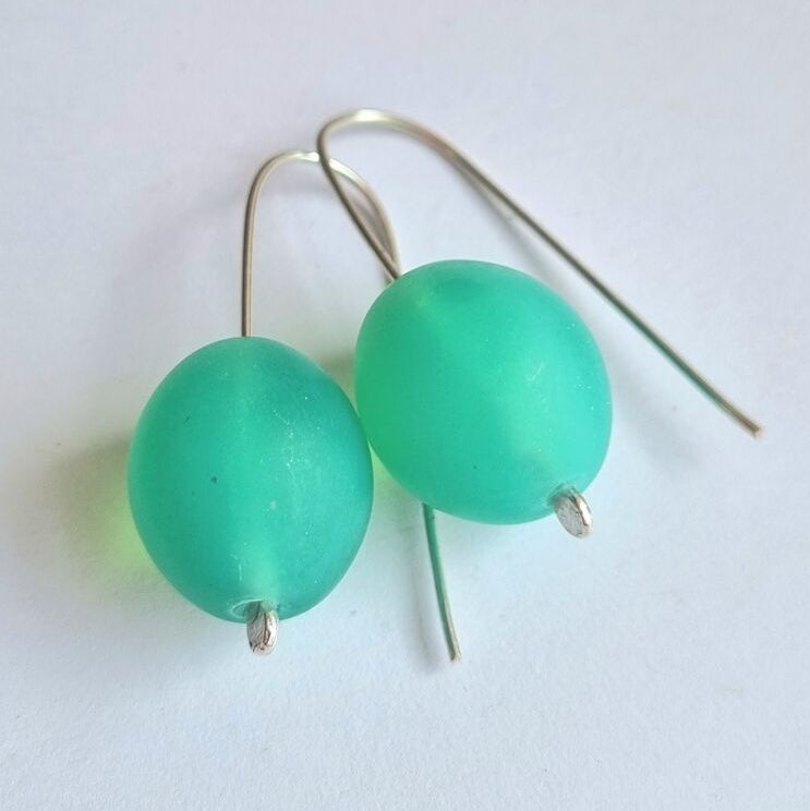 Oval Resin Earrings - Sea Green