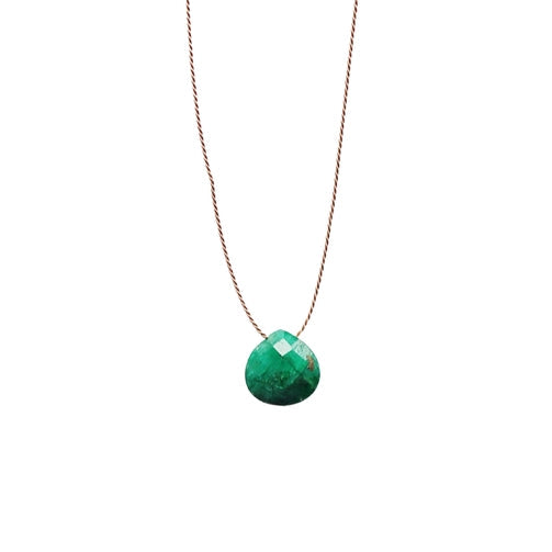 Silk Cord Birthstone Necklace - May Emerald