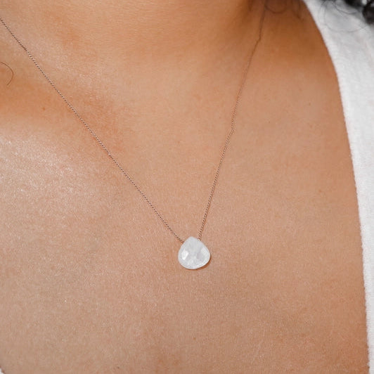 Silk Cord Birthstone Necklace - June Moonstone