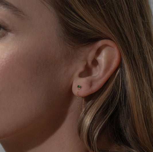 Ilena Gold Chain Earrings - Green