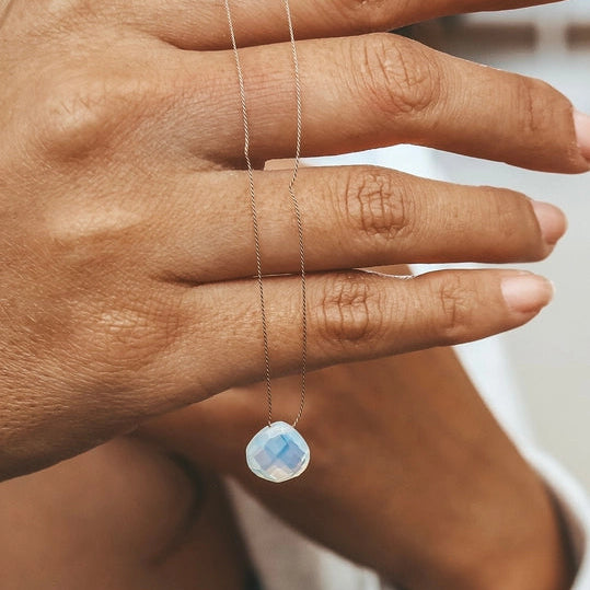 Silk Cord Birthstone Necklace - October Opalite