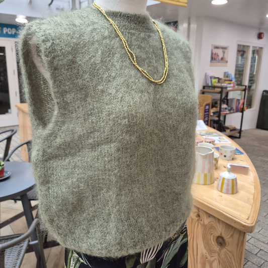 Astrid Mohair Cropped Vest - Khaki Green