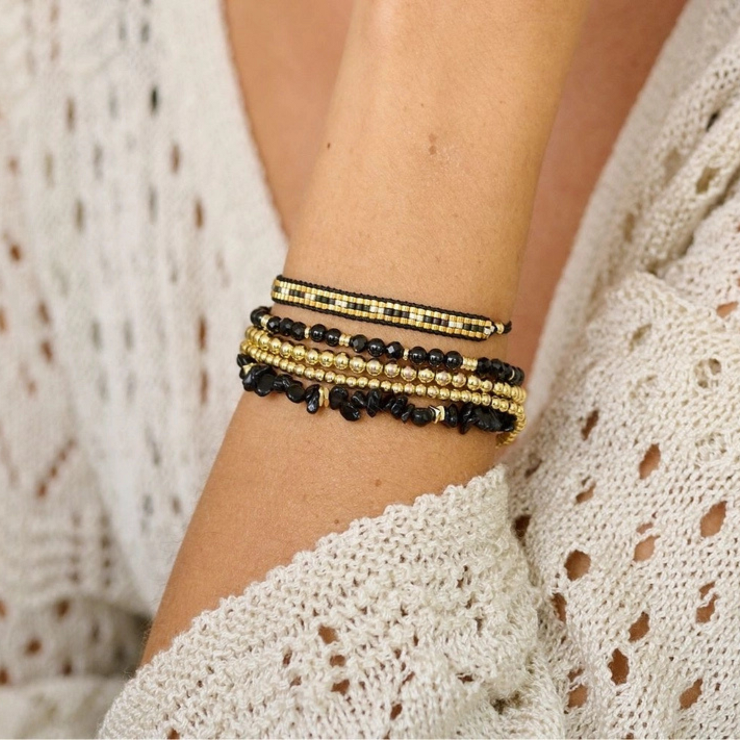 Boho Betty Wonder Beaded Bracelet - Gold & Black Spinel