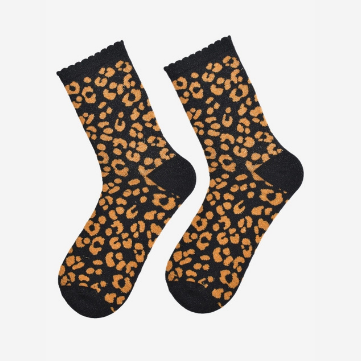 Sock Talk Glitter Socks - Black and Orange Leopard Print