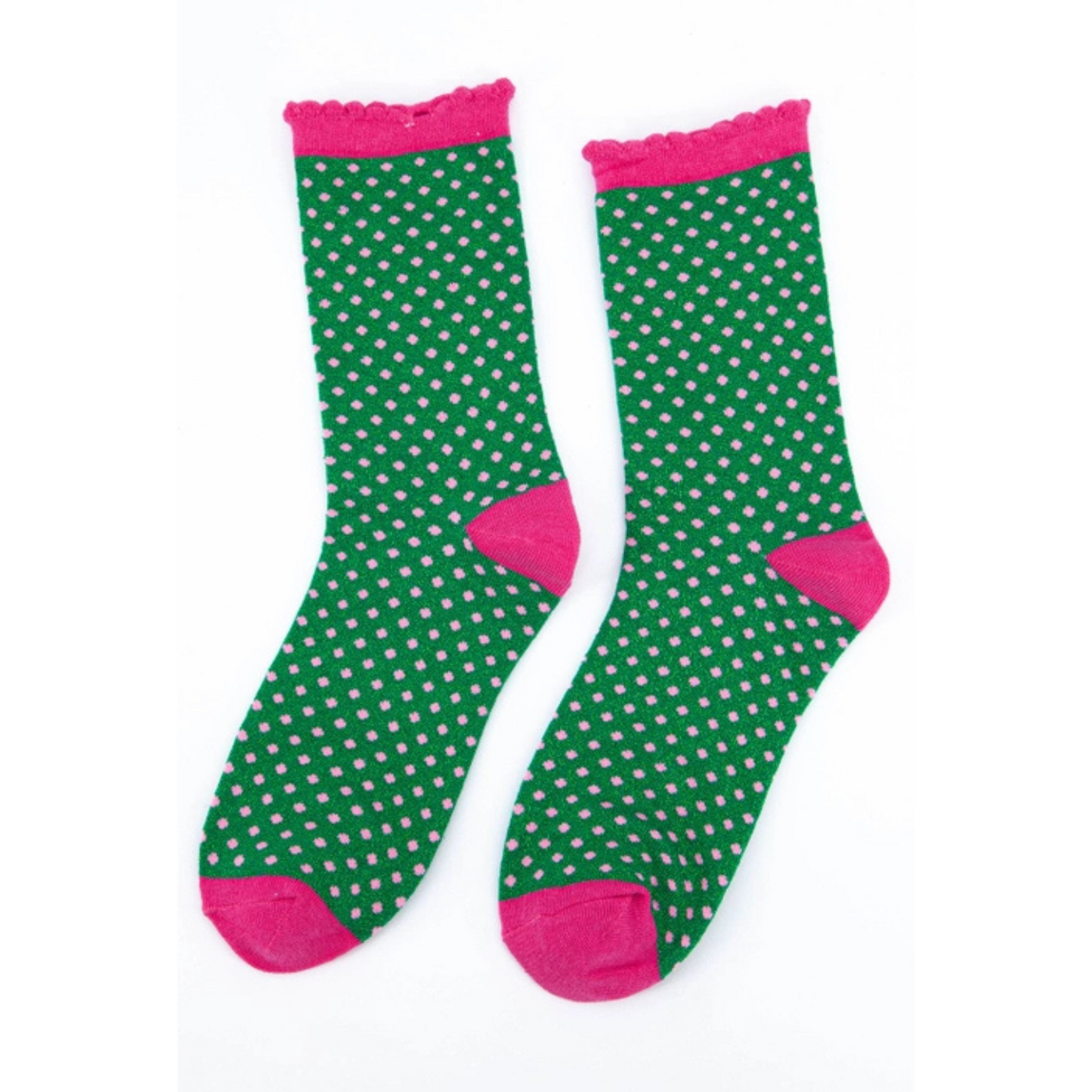 Sock Talk Glitter Socks - Green and Pink Polka Dots