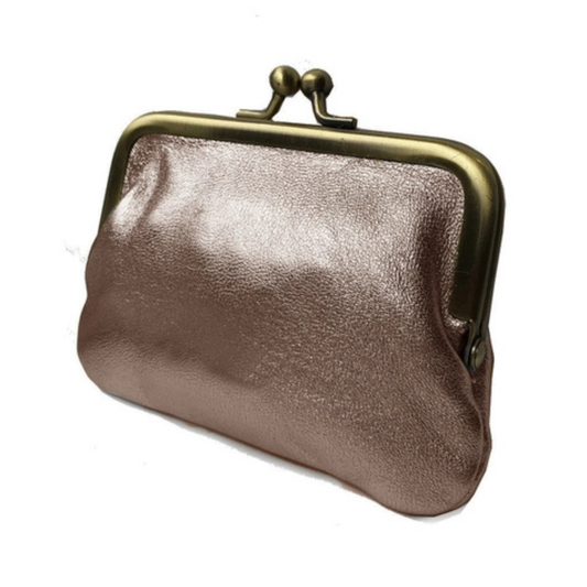 Metallic Leather Coin Purse - Pewter
