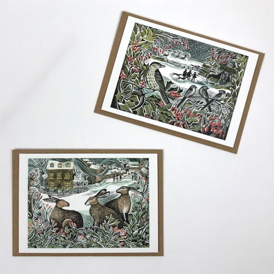 Set of 10 Notecards & Envelopes - Holly Hedge/We Three Hares