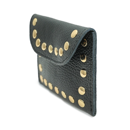Leather Studded Wallet - Black